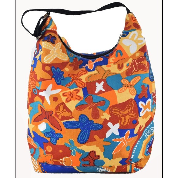 Orange Handbags - Jijaka Kangaroo Aboriginal Dot Art Shoulder Bag Sound of Joy Multi Color Orange